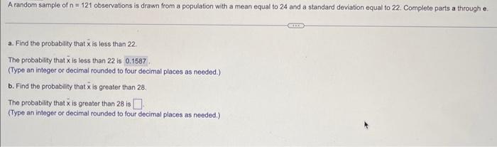 Solved A random sample of n=121 observations is drawn from a | Chegg.com