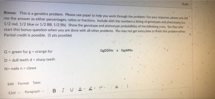 Solved 3 pts D This is a genetics problem. Please use paper | Chegg.com