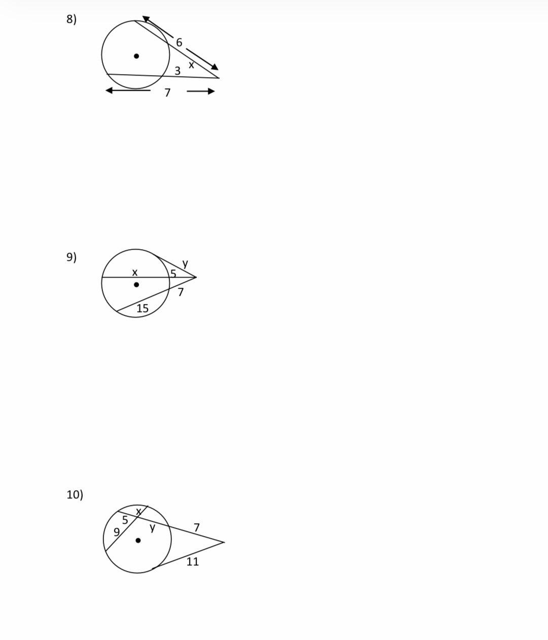 Solved 8) 6 3 7 9) х 15 10) 5 9 у 7 11 4) (120° 60° 5) 53° | Chegg.com