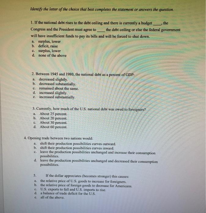 Solved Identify the letter of the choice that best completes | Chegg.com
