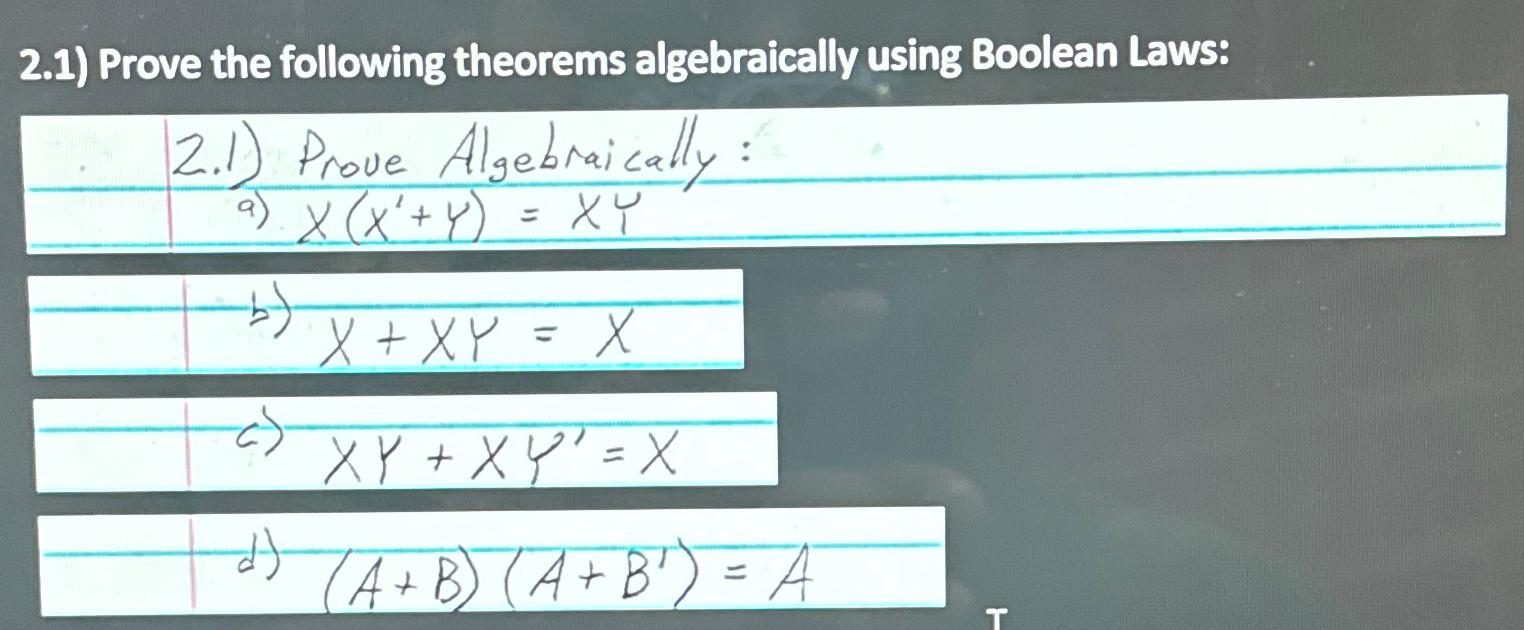 Solved 2.1) ﻿Prove The Following Theorems Algebraically | Chegg.com