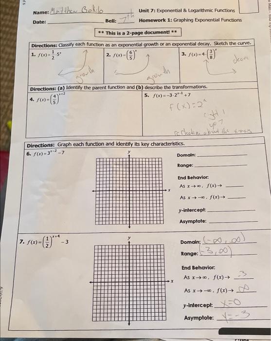 homework graphing exponential functions answers