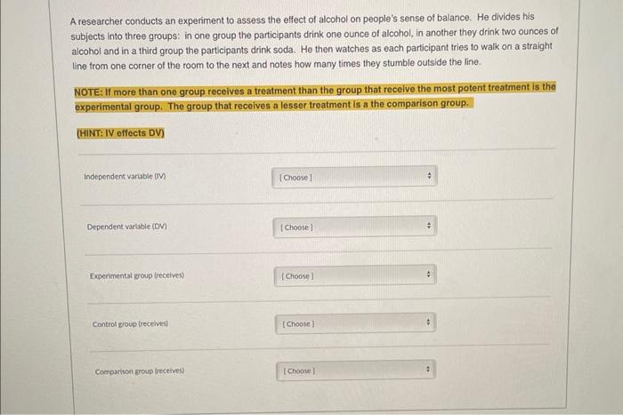 Solved A researcher conducts an experiment to assess the | Chegg.com