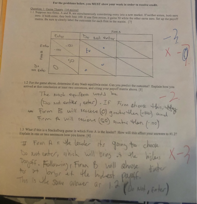 Solved For the problems below, you MUST show your work in | Chegg.com