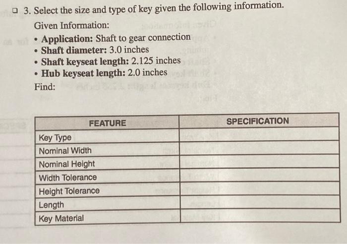 Solved 3. Select the size and type of key given the | Chegg.com