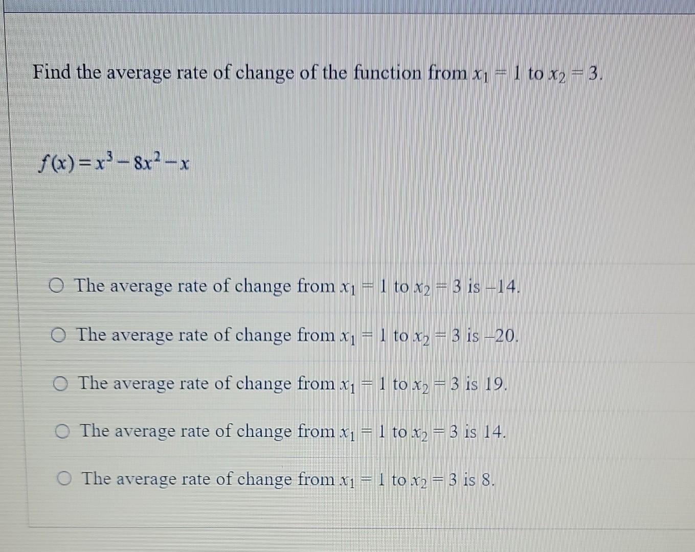 Solved Find the average rate of change of the function from | Chegg.com