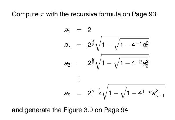 Solved Compute π with the recursive formula on Page 93 . | Chegg.com