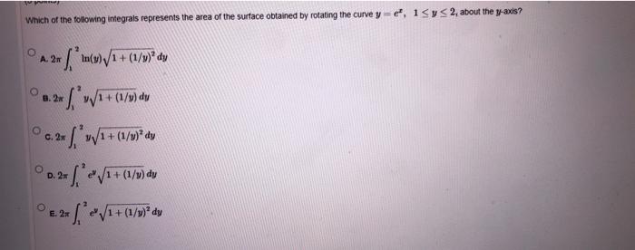 Solved Which of the following integrals represents the area | Chegg.com