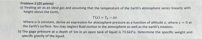 Solved Problem 2 (25 points) a) Treating air as an ideal gas | Chegg.com