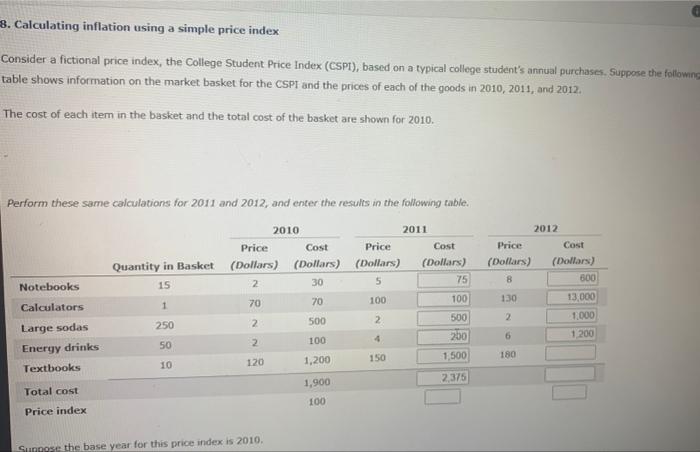 Solved B. Calculating Inflation Using A Simple Price Index | Chegg.com