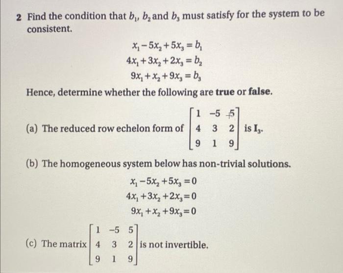 Solved 2 Find the condition that b, b, and by must satisfy | Chegg.com