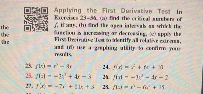 Solved Applying the First Derivative Test In Exercises | Chegg.com