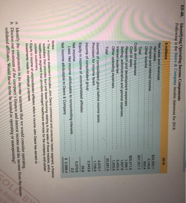 E5-40. Identifying Operating Income Components | Chegg.com