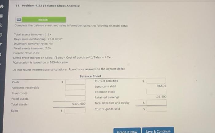 Solved 11. Problem 4.22 (Balance Sheet Analysis) Complete | Chegg.com