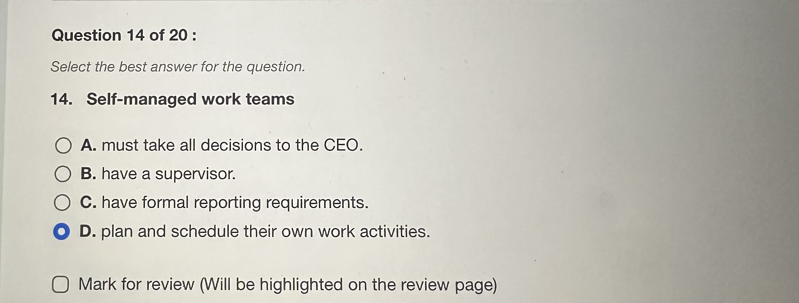 Solved Question 14 ﻿of 20 ﻿:Select the best answer for the | Chegg.com