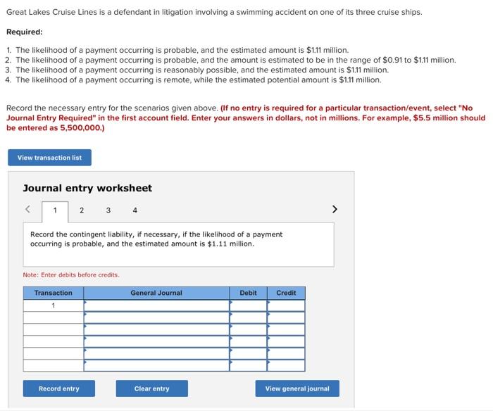 Solved Great Lakes Cruise Lines Is A Defendant In Litigation Chegg Com