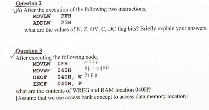 Solved Qpestion 2 (a) After the execution of the following | Chegg.com
