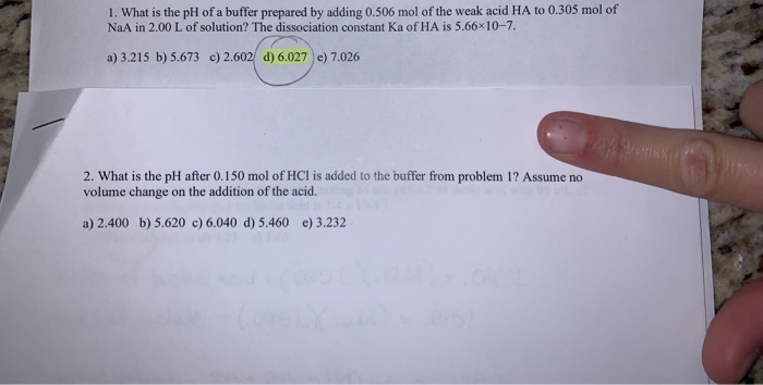Solved 1. What is the pH of a buffer prepared by adding | Chegg.com