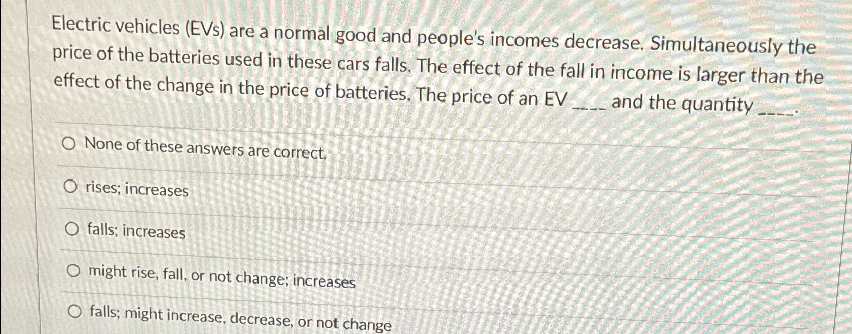 Solved Electric Vehicles (EVs) ﻿are A Normal Good And | Chegg.com