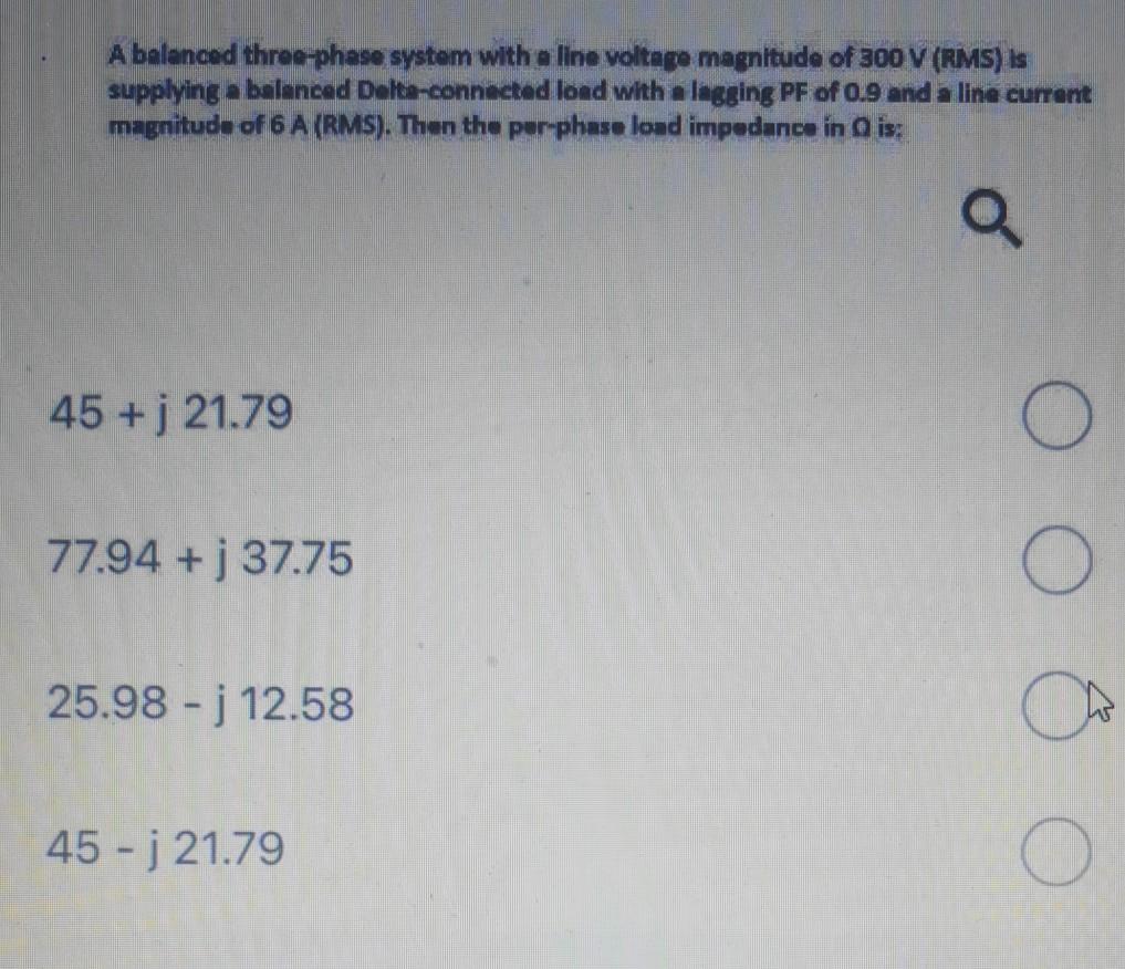 Solved A balanced three-phase system with a line voltage | Chegg.com