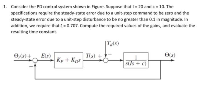 Solved 1. Consider the PD control system shown in Figure. | Chegg.com