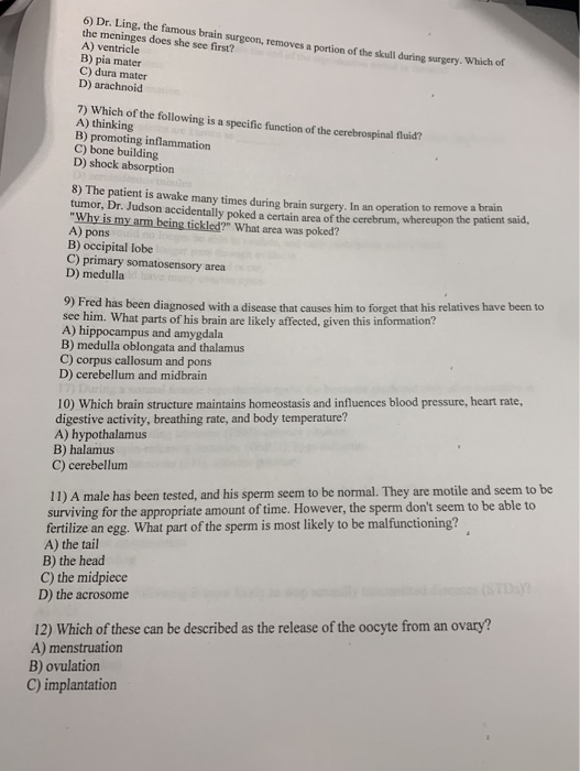 Solved 6) Dr. Ling, the famous brain surgeon, removes a | Chegg.com