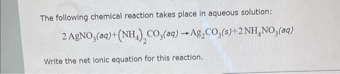 Solved The following chemical reaction takes place in | Chegg.com