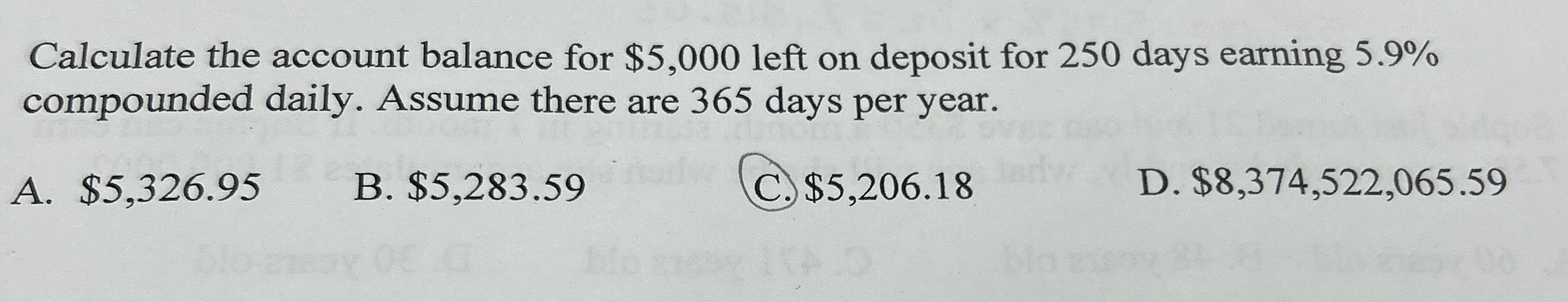Solved Calculate the account balance for $5,000 ﻿left on | Chegg.com