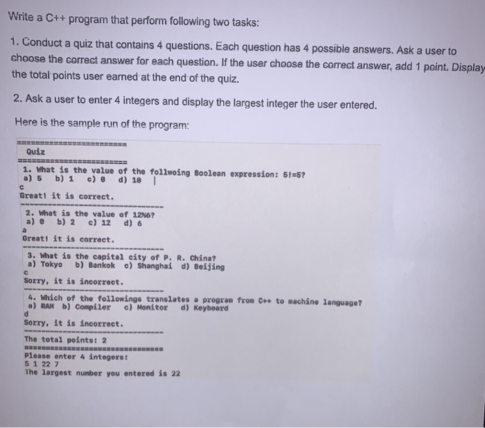 Solved Write a C++ program that perform following two tasks: | Chegg.com