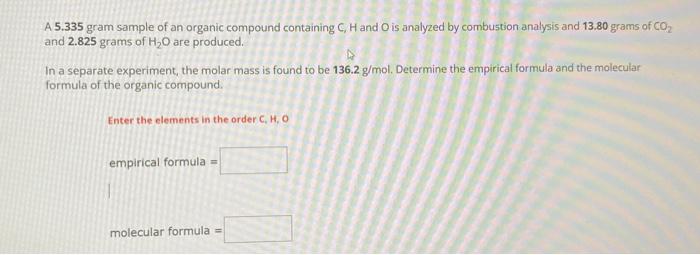Solved A 5.335 gram sample of an organic compound containing | Chegg.com