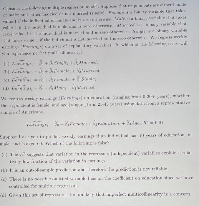 Solved Consider The Following Multiple Regression Model. | Chegg.com