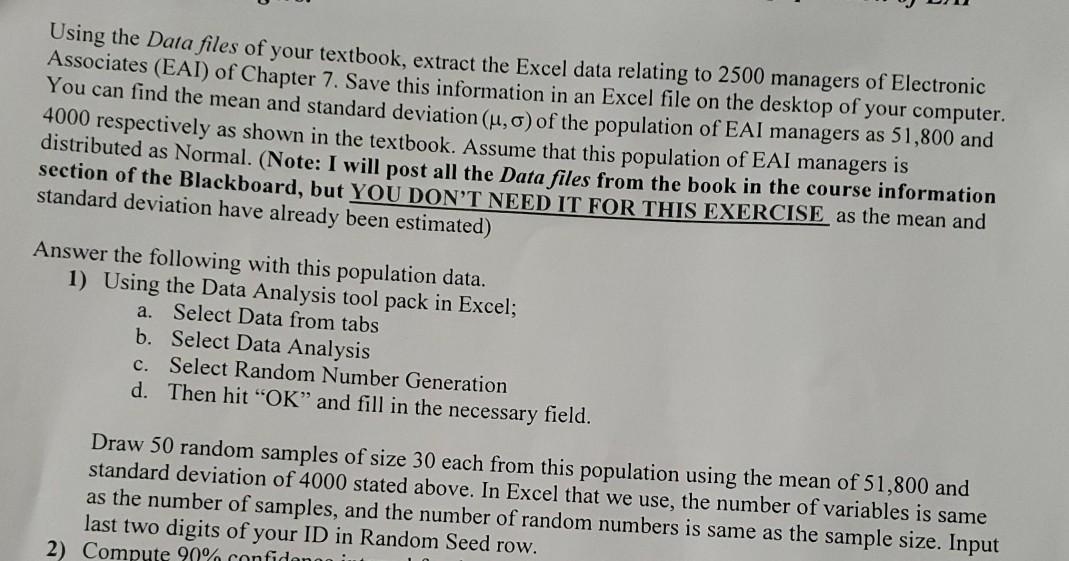Using the Data files of your textbook, extract the | Chegg.com