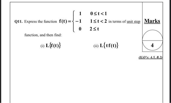 Solved 1 Q11. Express the function f(t)= {-1 0 function, and | Chegg.com