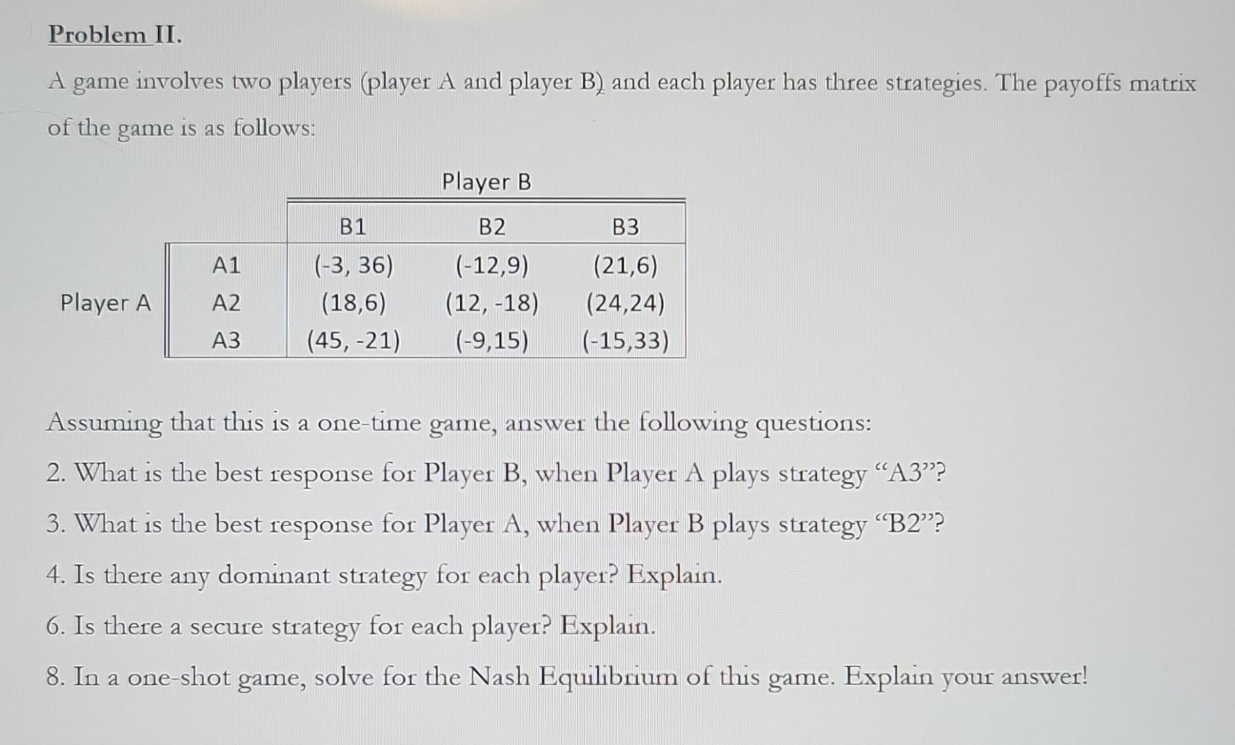 A Game Involves Two Players (player A And Player B) | Chegg.com