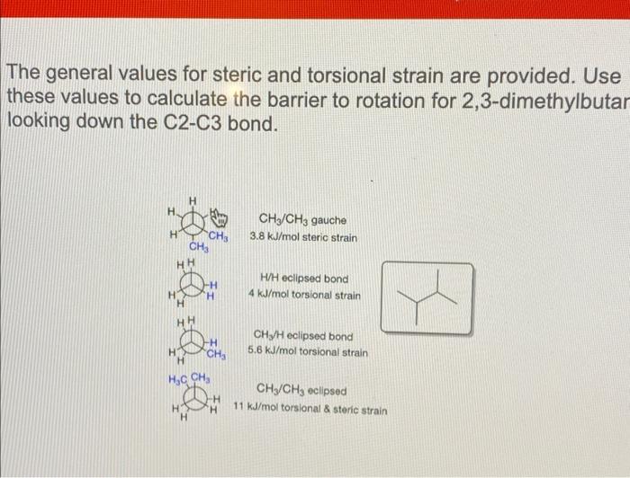 Solved The general values for steric and torsional strain | Chegg.com