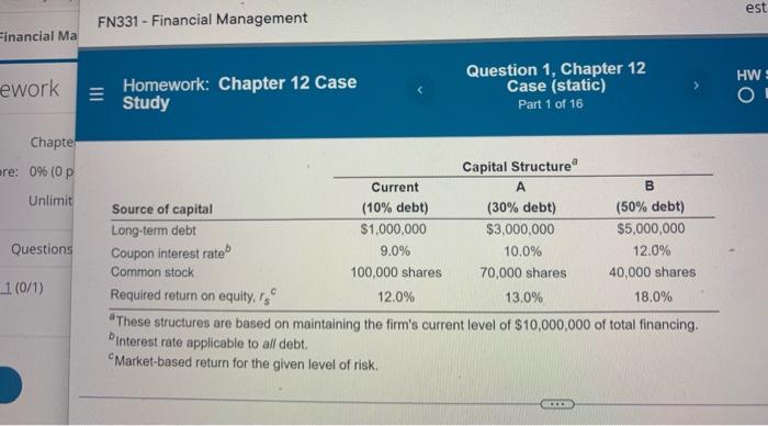 Solved Ma Homework: Chapter 12 Case Study Question 1, | Chegg.com