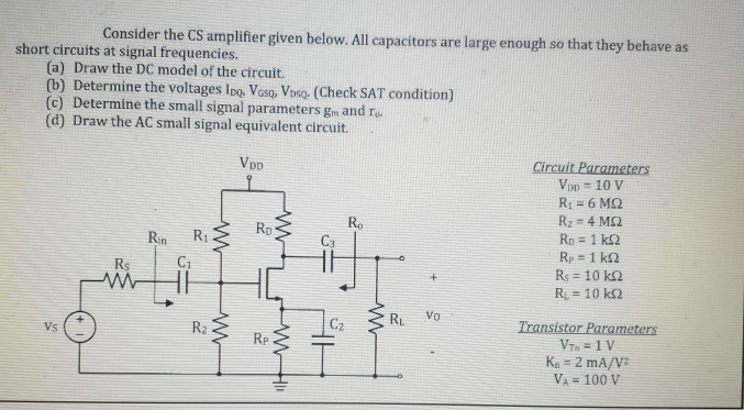 Solved Consider the CS amplifier given below. All capacitors | Chegg.com