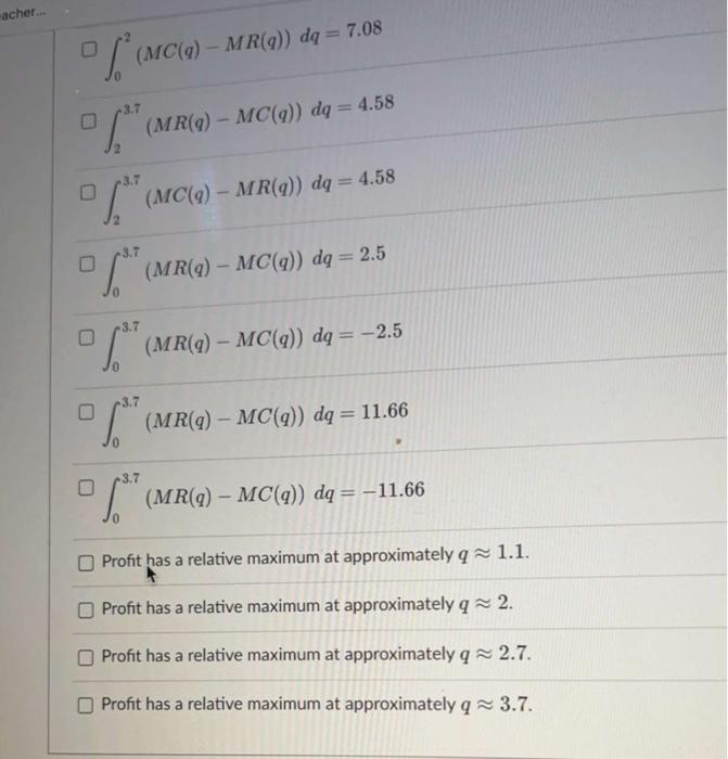 Solved Below is a graph of the marginal revenue MR(q) and | Chegg.com