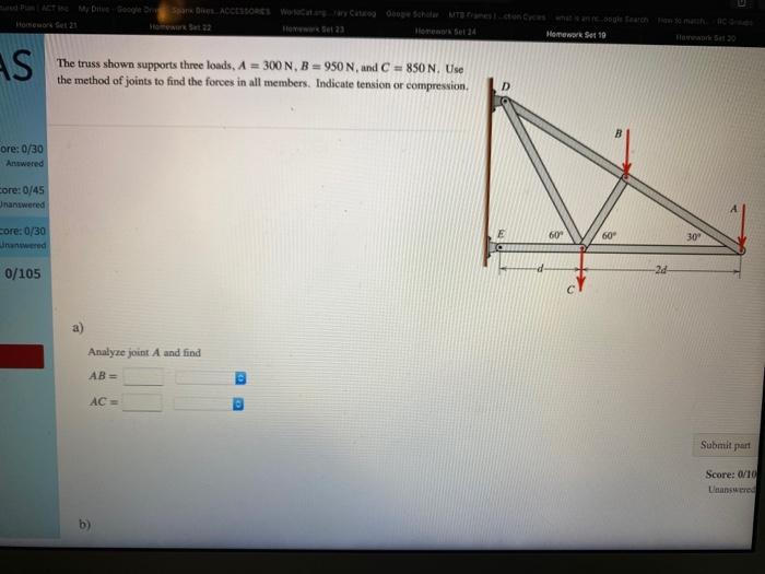 Solved Homework Set 10 AS The truss shown supports three | Chegg.com