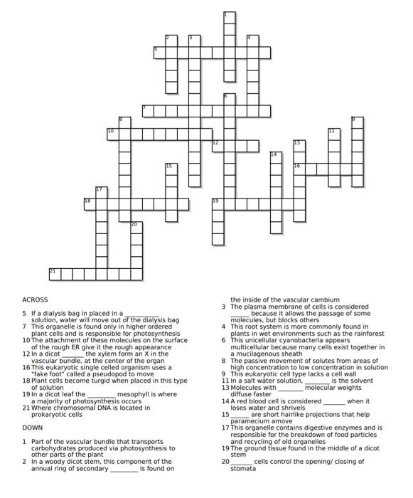 Solved ACROSS 5 If a dialysis bag in placed in a solution, | Chegg.com