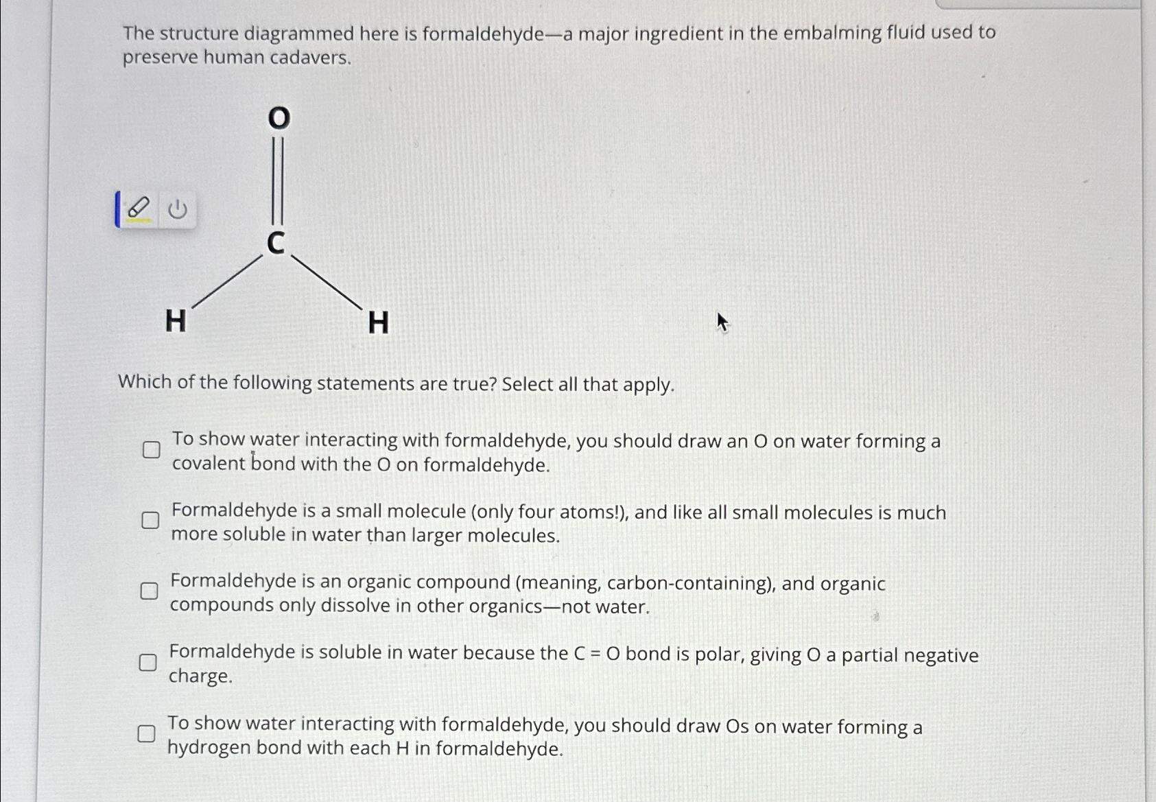 Solved The Structure Diagrammed Here Is Formaldehyde-a Major | Chegg.com