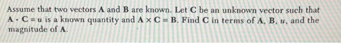 Solved Assume That Two Vectors A And B Are Known. Let C Be | Chegg.com