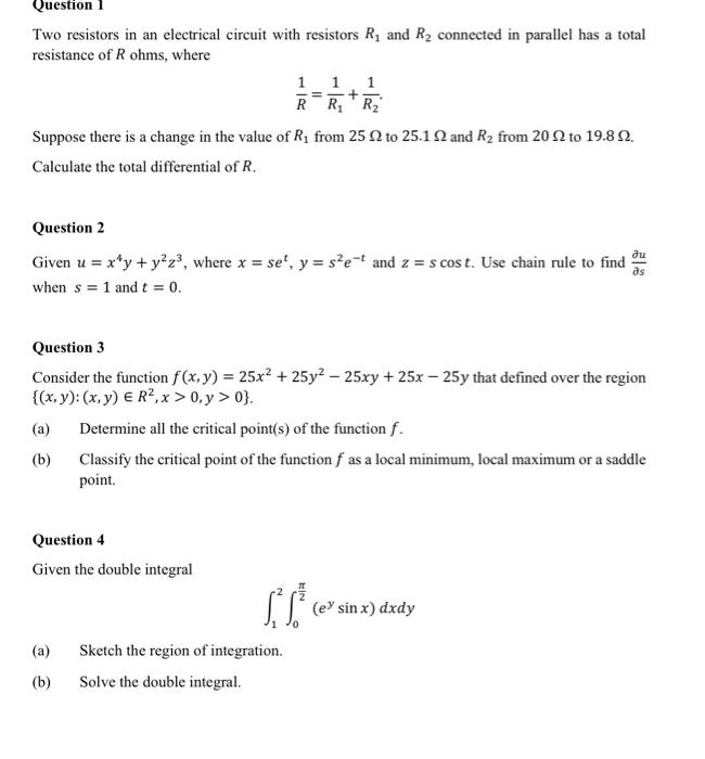 Solved Question Two resistors in an electrical circuit with | Chegg.com