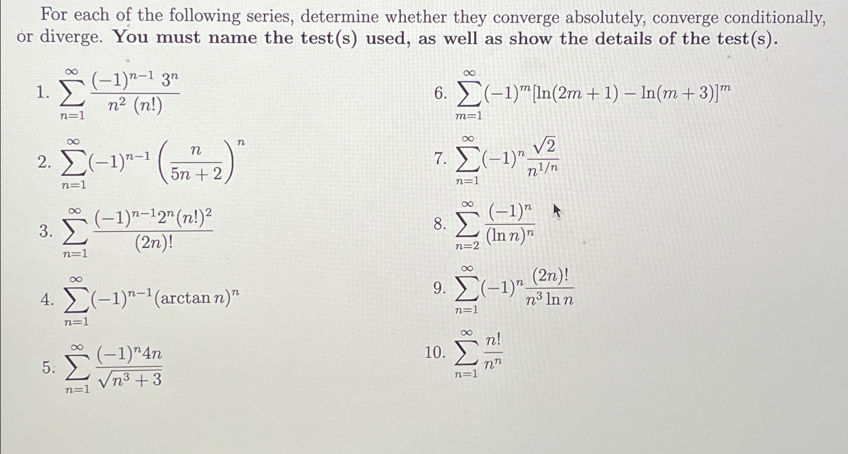 Solved For each of the following series, determine whether | Chegg.com