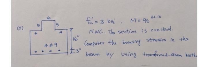 Solved fc′=3ksi,M=90ft−k NWC. The section is eracked. | Chegg.com