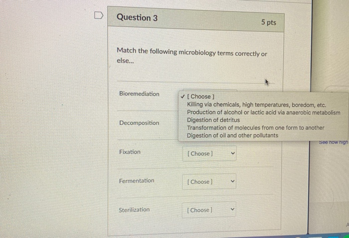 Solved D Question 3 5 pts Match the following microbiology | Chegg.com