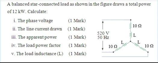 Solved A balanced star-connected load as shown in the figure | Chegg.com