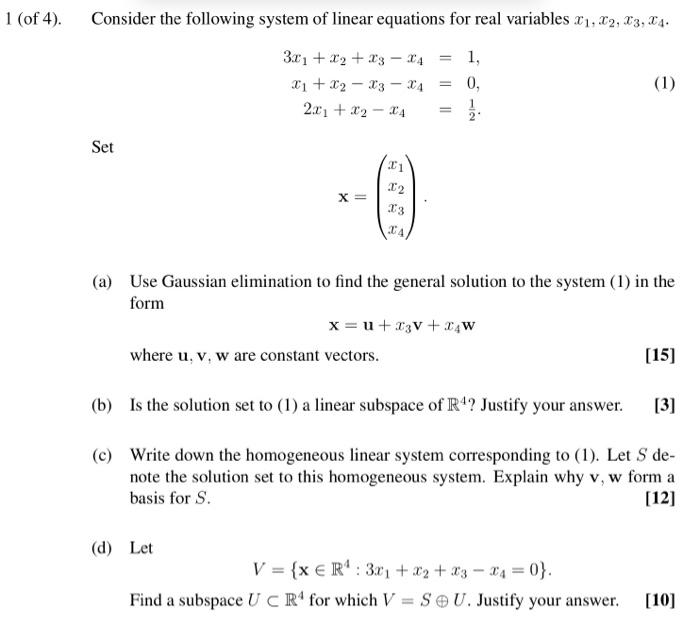 Solved Consider the following system of linear equations for | Chegg.com