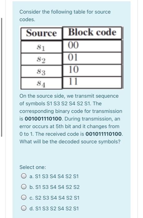 Solved Consider the following table for source codes. S2 | Chegg.com