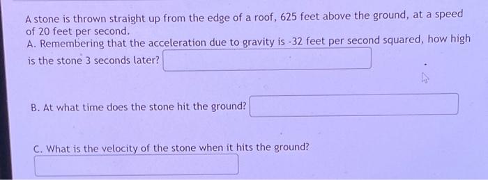 Solved A stone is thrown straight up from the edge of a | Chegg.com